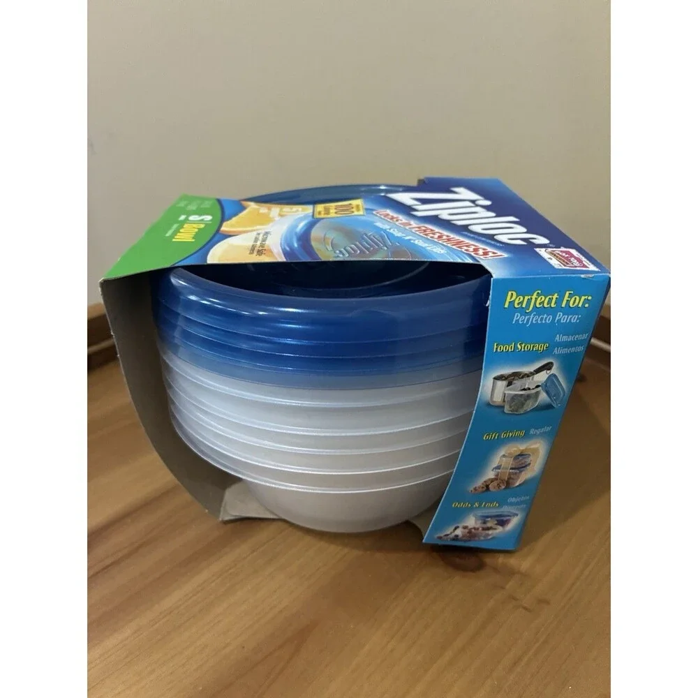 Ziploc Snap 'n Seal Bowls Small Short Round 1¾ Cups 14oz 5-Pack Containers Lids